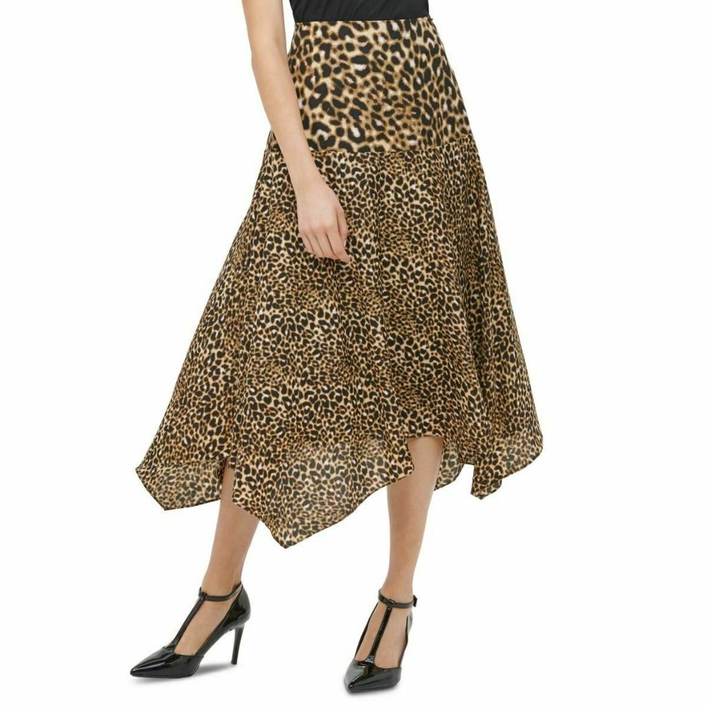New CALVIN KLEIN Leopard Cat Animal Print A-Line Skirt Size 6 Nwt